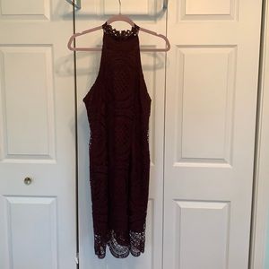 Purple Eyelet Lace Midi Dress